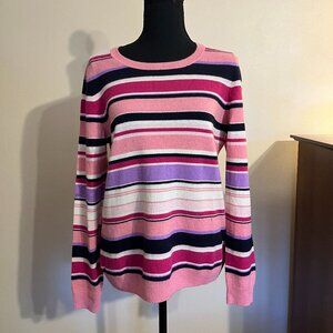 Talbots Pure Cashmere Women's Pink Crew Neck Sweater Stripes